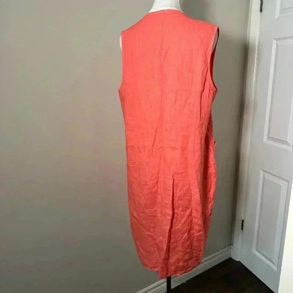 Coral Italian 100% linen dress  L - Picture 4 of 6
